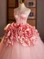 Lovely Candy Pink Beading Pearl Ruffle Flower Prom Dresses 2025 Ball Gown Strapless Sleeveless Backless Floor-Length / Long Prom Formal Dresses