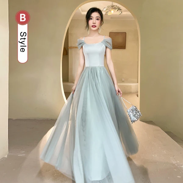 Simple Vert Cendré Robe Demoiselle D'honneur 2022 Princesse Encolure Carrée Manches Courtes Dos Nu Longue Demoiselle D'honneur Robe De Ceremonie