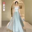 Simple Vert Cendré Robe Demoiselle D'honneur 2022 Princesse Encolure Carrée Manches Courtes Dos Nu Longue Demoiselle D'honneur Robe De Ceremonie