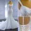 Glitzernden High End Perlenstickerei Strass Pailletten Weiß Brautkleider / Hochzeitskleider 2023 Meerjungfrau Eckiger Ausschnitt Ärmellos Rückenfreies Kapelle-Schleppe Hochzeit