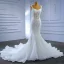 Glitzernden High End Perlenstickerei Strass Pailletten Weiß Brautkleider / Hochzeitskleider 2023 Meerjungfrau Eckiger Ausschnitt Ärmellos Rückenfreies Kapelle-Schleppe Hochzeit
