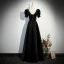 Élégant Noire Satin Perle Robe De Soirée 2023 Princesse Encolure Carrée Manches Courtes Dos Nu Longue Promo Robe De Ceremonie