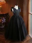 Chic / Beautiful Black Birthday Flower Girl Dresses 2024 Ball Gown V-Neck Sleeveless Backless Floor-Length / Long