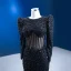 Haut de Gamme Noire Fait main Perle Paillettes Robe De Soirée 2023 Trompette / Sirène Encolure Dégagée Manches Longues Dos Nu Train De Balayage Soirée Robe De Ceremonie