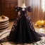 Vintage / Retro Black Pearl Sequins Birthday Flower Girl Dresses 2025 Ball Gown Scoop Neck Puffy Short Sleeve Backless Floor-Length / Long Tulle