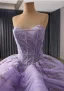 Luxury / Gorgeous Purple Handmade  Beading Sequins Cascading Ruffles Prom Dresses 2025 Ball Gown Strapless Sleeveless Backless Chapel Train Prom Formal Dresses