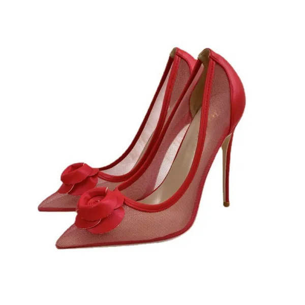 Charming Red Cocktail Party See-through Pumps 2023 12 cm Stiletto Heels Pointed Toe Pumps High Heels
