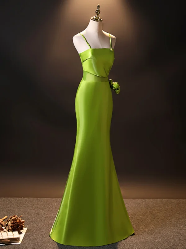 Fashion Green Evening Dresses 2024 Trumpet / Mermaid Spaghetti Straps Sleeveless Backless Floor-Length / Long Prom Formal Dresses
