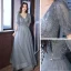 Elegant Sky Blue Beading Sequins Prom Dresses 2022 A-Line / Princess V-Neck Short Sleeve Backless Floor-Length / Long Prom Formal Dresses