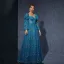 Vintage / Retro Pool Blue Lace Flower Prom Dresses 2025 Bell sleeves A-Line / Princess Square Neckline Backless Floor-Length / Long Prom Formal Dresses