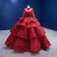 High-end Burgundy Beading Sequins Lace Flower Cascading Ruffles Wedding Dresses 2022 Ball Gown High Neck Long Sleeve Floor-Length / Long