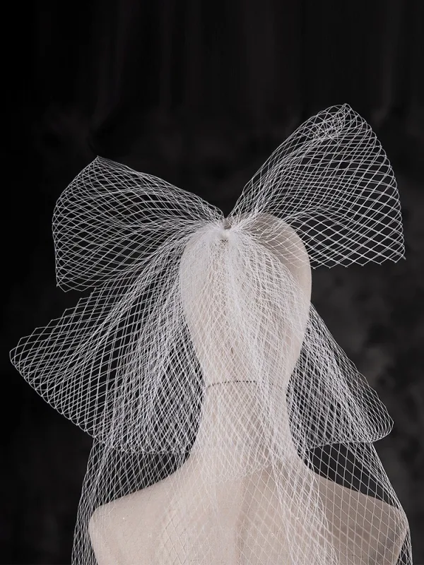 Unusual White Bow Tulle Wedding Veils 2025