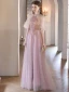 Chic / Beautiful Blushing Pink Beading Sequins Prom Dresses 2023 A-Line / Princess Scoop Neck Sleeveless Floor-Length / Long Prom Formal Dresses
