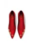 Chinese style Red Embroidered Satin Flat Wedding Shoes 2026 Pointed Toe Wedding Pumps