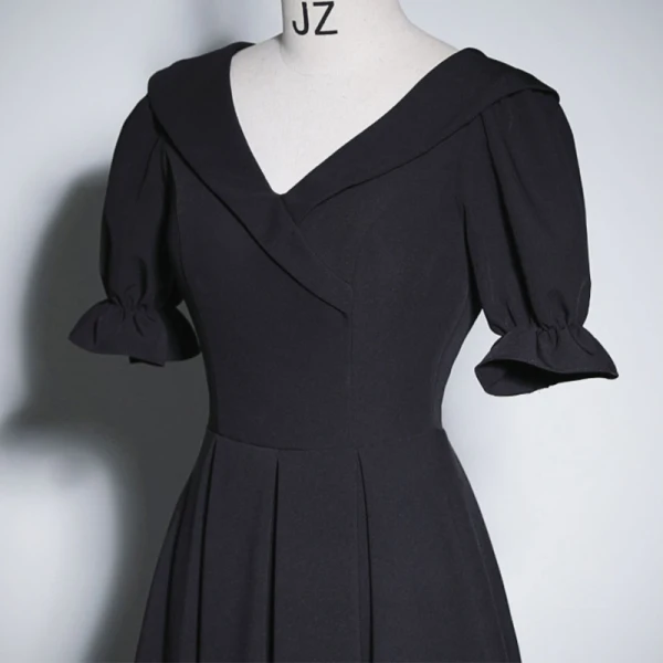 Chic / Belle Noire Robe De Soirée 2023 Princesse V-Cou Manches Courtes Longue Soirée Robe De Ceremonie
