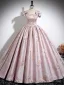 Elegant Beige Lace Flower Bow Satin Prom Dresses 2024 Ball Gown Square Neckline Sleeveless Backless Floor-Length / Long Prom Formal Dresses