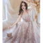 Flower Fairy Blushing Pink Beading Sequins Appliques Prom Dresses 2024 A-Line / Princess Square Neckline Sleeveless Backless Floor-Length / Long Prom Formal Dresses