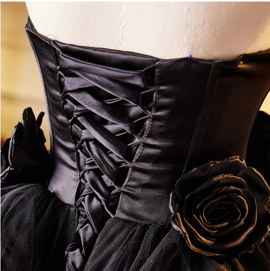 Fashion Black Appliques Cascading Ruffles Prom Dresses 2024 Ball Gown Strapless Sleeveless Backless Court Train Prom Formal Dresses