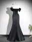 Vintage / Retro Black Evening Dresses 2026 Trumpet / Mermaid Off-The-Shoulder Short Sleeve Backless Floor-Length / Long Formal Dresses