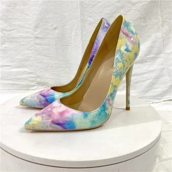 Unusual Multi Colors Doodle Prom Pumps 2022 12 Cm Stiletto Heels Pointed Toe Pumps High Heels