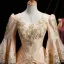 Vintage / Retro Medieval Champagne Sequins Lace Flower Cascading Ruffles Prom Dresses 2025 Ball Gown Scoop Neck Bell sleeves Floor-Length / Long Prom Formal Dresses