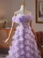 Flower Fairy Lavender Beading Appliques Sequins Prom Dresses 2025 A-Line / Princess Off-The-Shoulder Short Sleeve Backless Floor-Length / Long Formal Dresses