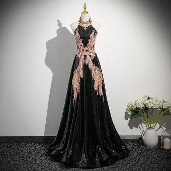 Sparkly Black Beading Sequins Prom Dresses 2025 A Line Princess High Neck Sleeveless Floor Length Long Prom Formal Dresses