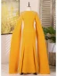 Vintage / Retro Yellow Rhinestone Prom Dresses 2024 Trumpet / Mermaid Scoop Neck Long Sleeve Floor-Length / Long Formal Dresses