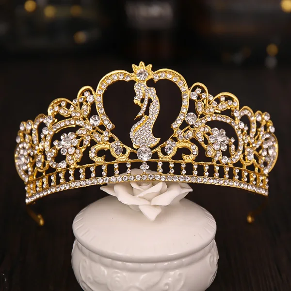 Niezwykły Złote Rhinestone Stop Ozdoby Do Włosów Ślubne 2022 Ślub Tiara