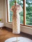 Style Chinois Chic / Belle Beige Impression Cheongsam 2024 Trompette / Sirène Col Haut Manches Courtes Longue