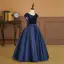 Vintage / Retro Navy Blue Sequins Birthday Flower Girl Dresses 2024 A-Line / Princess V-Neck Sleeveless Bow Sash Floor-Length / Long