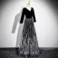 Chic / Beautiful Black Sequins Prom Dresses 2025 A-Line / Princess V-Neck Long Sleeve Backless Floor-Length / Long Prom Formal Dresses