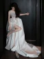 Illusion White Beading Rhinestone Satin Split Front Corset Wedding Dresses 2024 A-Line / Princess Strapless Sleeveless Backless Chapel Train Wedding