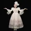 Vintage / Retro Medieval Champagne Flower Girl Dresses 2024 3D Lace Printing Floor-Length / Long High Neck 1/2 Sleeves A-Line / Princess Wedding Cosplay Prom Ball Gown Wedding Party Dresses