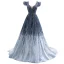High-end Gradient-Color Grey Beading Sequins Evening Dresses 2022 A-Line / Princess V-Neck Sleeveless Backless Court Train Evening Party Formal Dresses