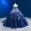Haut de Gamme Bleu Marine Fait main Perlage Paillettes Appliques Robe De Bal 2023 Robe Boule Bretelles Spaghetti Sans Manches Dos Nu Longue Promo Robe De Ceremonie