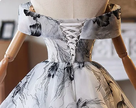 Chic / Beautiful Black Printing Short Homecoming Graduation Dresses 2025 Ball Gown Off-The-Shoulder Short Sleeve Backless
