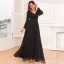 Chic / Beautiful Black Glitter Split Front Prom Dresses 2024 A-Line / Princess V-Neck Long Sleeve Backless Floor-Length / Long Prom Formal Dresses