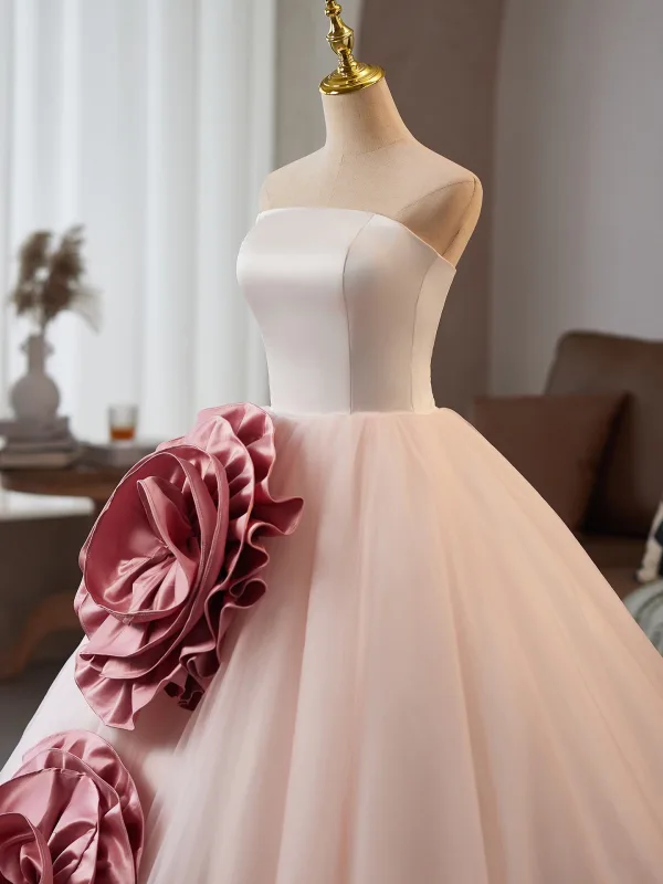 Amazing / Unique Blushing Pink Appliques Prom Dresses 2025 Ball Gown Strapless Sleeveless Backless Floor-Length / Long Prom Formal Dresses