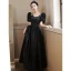 Elegant Black Satin Prom Dresses 2023 A-Line / Princess Square Neckline Puffy Short Sleeve Backless Floor-Length / Long Prom Formal Dresses