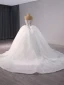 Luxury / Gorgeous White Handmade  Beading Rhinestone Sequins Wedding Dresses 2024 Ball Gown Scoop Neck Sleeveless Backless Chapel Train Wedding
