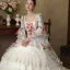 Vintage / Retro Medieval Gothic White Bow Lace Flower Prom Dresses 2024 Ball Gown Square Neckline Bell sleeves Floor-Length / Long Prom Formal Dresses