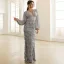 Chic / Belle Gris Perlage Paillettes Gland Vacances Robe De Soirée 2022 Trompette / Sirène V-Cou Manches Longues Fendue devant Longue Robe De Ceremonie