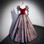 Ethnic Burgundy Prom Dresses 2023 Ball Gown V-Neck Puffy Short Sleeve Backless Floor-Length / Long Prom Formal Dresses
