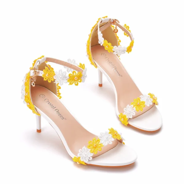Charming Blushing Pink Lace Flower Prom Womens Sandals 2022 Pearl 7 cm Stiletto Heels Open / Peep Toe Sandals High Heels
