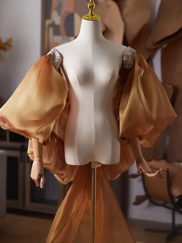 Fashion Khaki Handmade  Puffy Short Sleeve Jackets & wraps Prom shawl 2025 Tulle