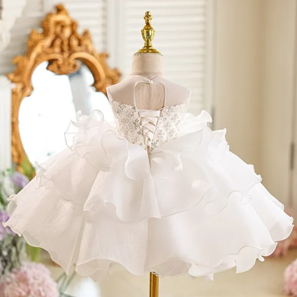 Voluminous Champagne Beading Sequins Cascading Ruffles Birthday Short Flower Girl Dresses 2026 Ball Gown Scoop Neck Sleeveless Backless
