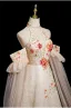 Élégant Champagne Perlage Gland Paillettes En Dentelle Fleur Robe De Bal 2025 Princesse Col Haut Manches Courtes Dos Nu Longue Robe De Ceremonie