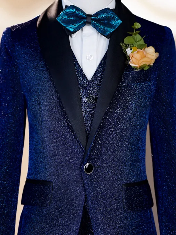 Fall Winter Navy Blue 6-piece Long Sleeve Boys Wedding Suits 2025 Body Jewellery Coat Pants Shirt Tie Vest
