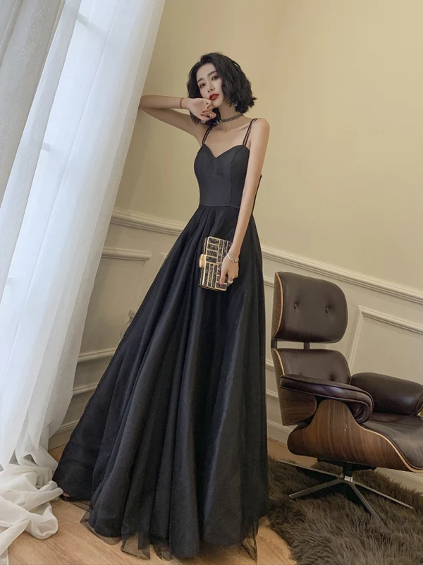 Sexy Noire Robe De Soirée 2022 Princesse Encolure Carrée Sans Manches Dos Nu Soirée Longue Robe De Cérémonie